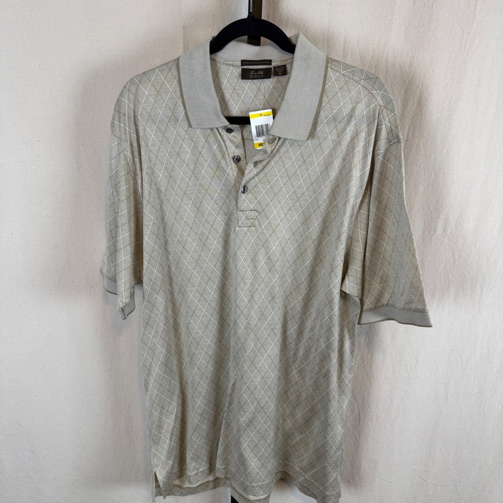 Tasso Elba Golf Mens M Diamond Pattern Polo Shirt Double Mercerized Cotton NWT